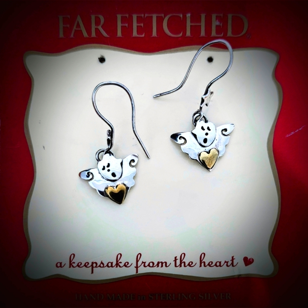 Vtg. FarFetched Sterling Silver & Brass Singing Angel Earrings